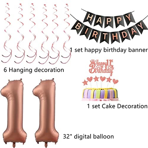 Ballons 11e anniversaire fille set Décoration gâteau 11e anniversaire fille,Ballon 11e anniversaire fille deco,Ballons Décoration anniversaire 11 ans fille ballon 11 anniversaire deco