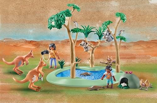 Playmobil 71624 Explorateurs avec Animaux australiens - Wiltopia - Comprend Deux Personnages, Une Mare, des Animaux Ainsi Que des Accessoires - Dès 4 Ans