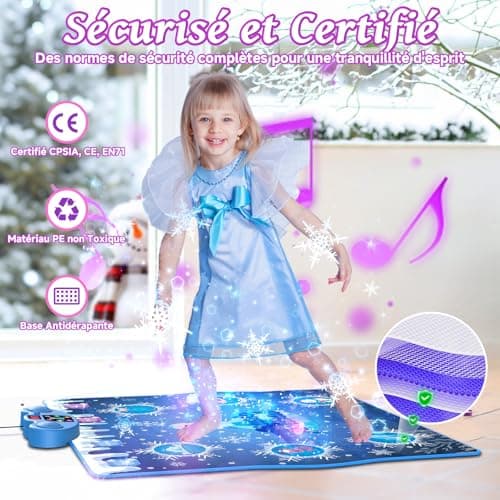PLEGBLE Tapis de Danse pour Filles Enfants de 3 4 5 6 7 8 9 10 11 12 Ans, Tapis de Danse Musical, Cadeau d'anniversaire de Noël, Connexion Type-C pour Alimentation Stable, Musique Bluetooth, 6 Modes