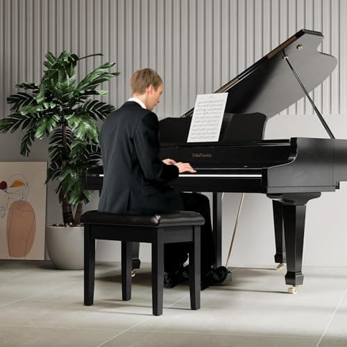Tabouret de Piano, Siege Piano 55x35x49CM, Chaise Piano avec Espace de Rangement, Pieds en Bois Massif, Banc Piano avec Coussin en Cuir PU de 4CM d'épaisseur, Tabouret Piano Charge Maximale 150KG,Noir