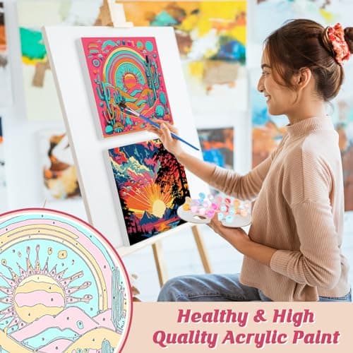 GHHKUD 4 Pack Paysage Peinture à Numéros Enfants Adultes Débutants, DIY Peinture Acrylique pour Adultes Enfants débutants Facile sur Toile avec peintures et pinceaux, Kits de Loisirs Créatifs 20×20cm