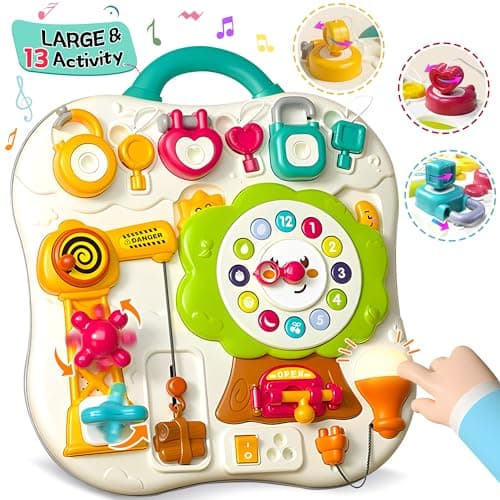 ROHSCE Montessori Busy Board - Tableau de Motricité Éducatif pour Bébé 1 à 3 Ans avec 13 Activités Musicales et Lumières LED, Jeux Sensoriels, Activités de Motricité Fine