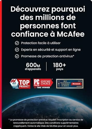 McAfee Total Protection 3 appareils 2025 |12 mois |VPN sécurisé, logiciel de sécurité avec antivirus, gestionnaire de mots de passe et surveillance de l'identité | Téléchargement