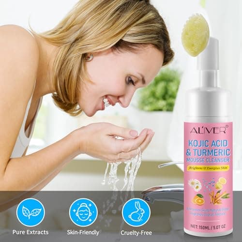 Nettoyant Facial Au Curcuma Et À L'Acide Kojique, Mousse Exfoliante Nettoyante, Combat L'Acné, Équilibre L'Huile Et L'Eau De La Peau, Éclaircit Le Teint De La Peau 150Ml