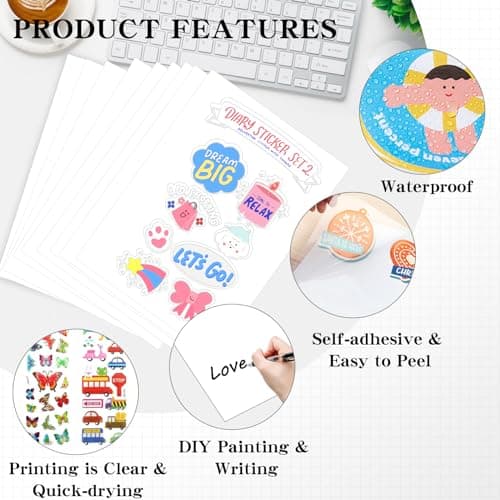 100 Pièces Feuille Papier Transparent Autocollant Imprimante Kit, Papier Stickers Imprimante Imprimable Waterproof, pour Imprimante Laser Papier Collant Transparent