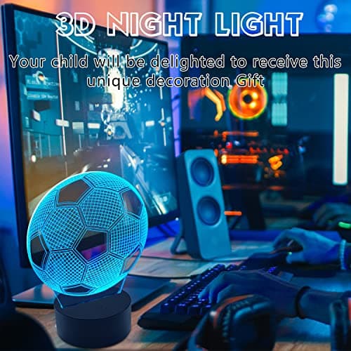 AIRUEEK Foot Veilleuse Enfant, 3d Led Football Lampe De Chevet Enfant 16 Couleurs Changeantes Avec Télécommande, Decoration Chambre Anniversaire Surprise Cadeau Garcon 7.8.9.10-12 Ans