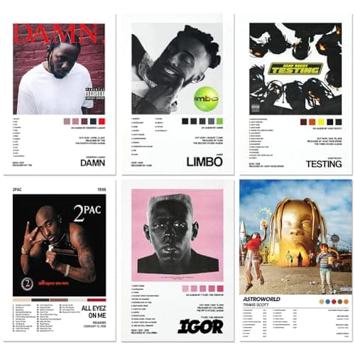 OZXVXZO 6 Pcs Affiches Esthétiques Chanteurs, Affiche Musicale, Affiches de Couverture D'album, Album Cover Poster Décoration Murale pour Salon Poster de Musique, Kit Collage Mural (20x25 CM)