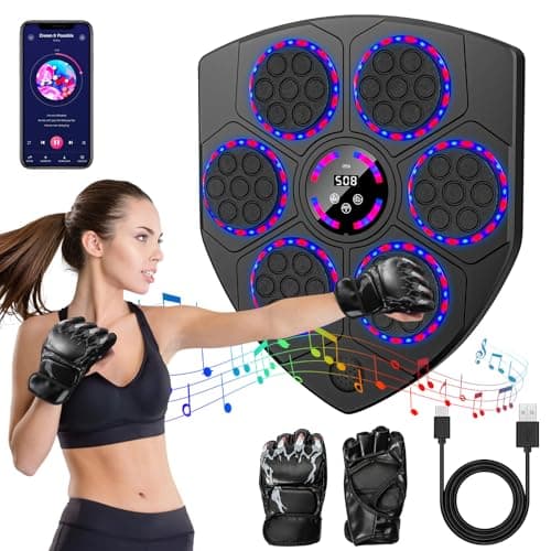Music Boxing Machine, Machine de Boxe Musicale avec Gants de Boxe, 9 Vitesses, 9 Modes d'entraînement, Comptage Intelligent, Soutien Bluetooth, Cible de Boxe Murale pour Adultes et Enfants