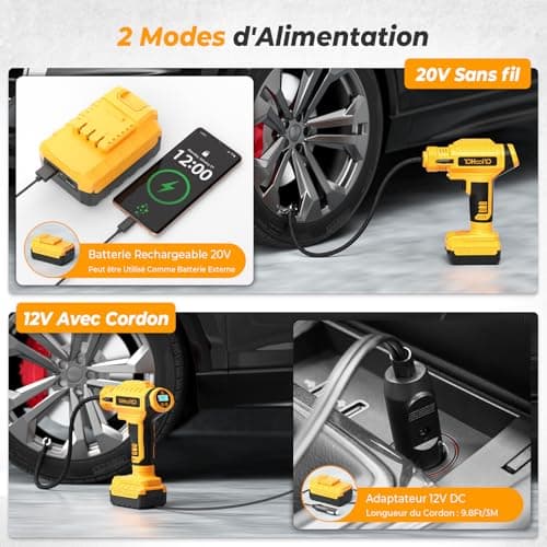 YOHOOLYO Compresseur à Air Portatif Compresseur Voiture 150PSI Gonfleur Pneus Voiture Arrête Automatique avec Ecran LCD Lumière LED Type-C Câble 4 Buses pour Voiture Moto Vélo Balle