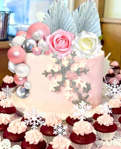 Roaring Good Time décorations de gâteaux en flocons de neige roses décorations pour gâteaux d'hiver au pays des merveilles boules de fleurs en guise de décoration de gâteau pour la décoration de maria