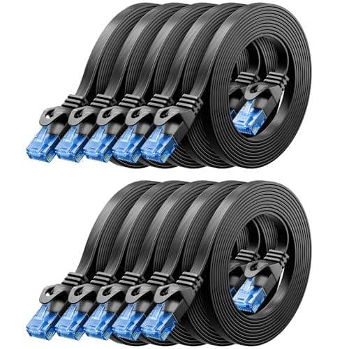 deleyCON 10x 0,5m CAT6 Câble Réseau Plat 1000 Mbit Gigabit LAN - Cat 6 RJ45 Ethernet Câble de Raccordement Câble de Pose fin Plat - pour Internet Switch Routeur Modem Panneau de Brassage - Noir