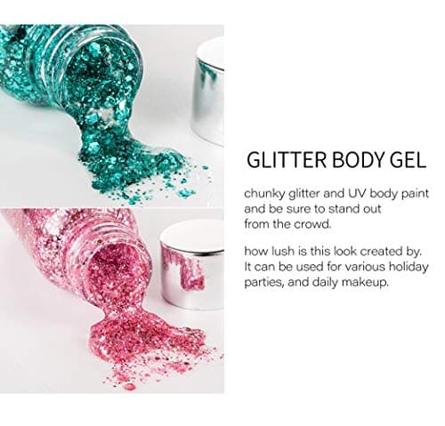 GL-Turelifes Sirène Paillettes Chunky Glitter Liquide Fard À Paupières Glitter Body Gel Festival Glitter Cosmétique Visage Cheveux Ongles Maquillage Longue Durée Mousseux 30g (03# Rose)