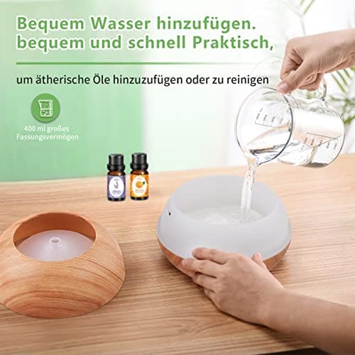 Humidificateur d'air Diffuseur d'Huiles Essentielles: 400ml Humidificateur Ultrasonique Diffuseur Aromathérapie avec 4 réglages de minuterie 7 Couleurs Lumières LED pour la Maison Bureau Chambre
