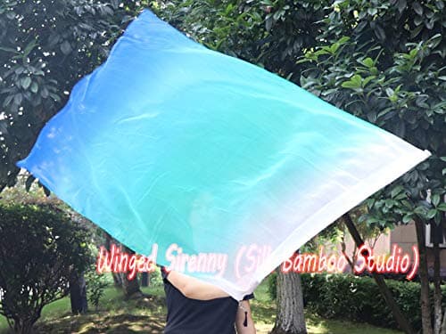 Winged Sirenny 1 Pièce Drapeau-poi de Soie Véritable avec un Émerillon, Léger Flag-poi Accessoire de Danse Adoracion, 103x88cm (Mer)
