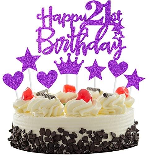 Décoration 21 Ans Anniversaire Femme Violet - Ballons Lilas et Gâteau pour Fête