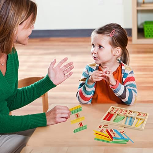 Victse Jouet Montessori Mathématiques, Blocs et Bâtons de Comptage en Bois, Jeu Numérique Bâtons Bois avec Blocs et Bâtons Comptage, Jouet éducatif Montessori 3 Ans et +