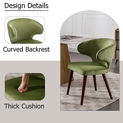 Wahson Chaise Bois Salle à Manger en Velours Lot de 2 Chaises Salle a Manger en Bois Massif Chaise Bois Vintage avec Pieds Bois, Vert