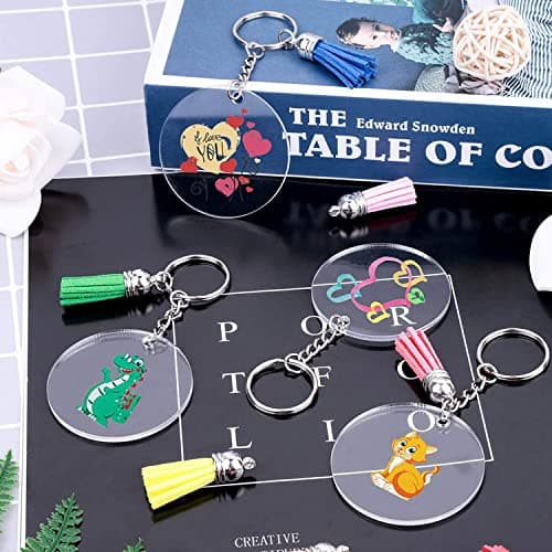 120 pièces Transparent Ronde Porte-clés, acrylique blancs ronds porte-clés, Transparents Porte-Clés Cercle, acrylique blancs porte-clés, Disques Porte-clés Kit pour DIY Porte-Clés Bijoux Accessoires
