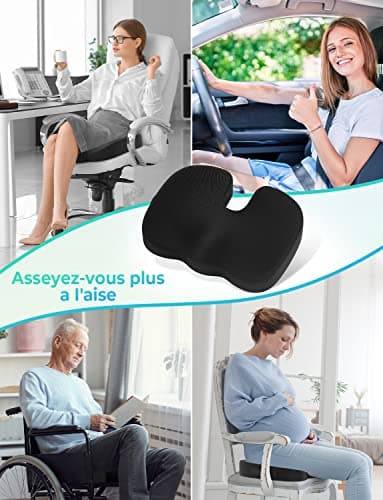 Levesolls Coussin Coccyx Coussin de Siège en Mousse à Mémoire Coussin Ergonomique pour Bureau Voiture Fauteuil Roulant