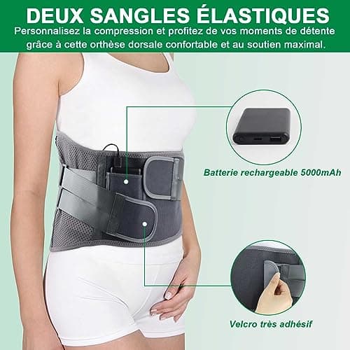 HONGJING Ceinture dorsale chauffante pour le soulagement des douleurs lombaires, ceinture dorsale chauffante alimentée par batterie pour la sciatique et la scoliose (M)