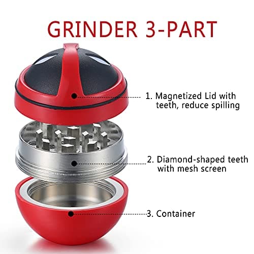 Ball Grinder Moulin à épices, Spespo Herb Moulin Broyeur Avec Pollen Catcher 2", Alliage de zinc durable, pour Herbes, Pollen, Fleurs, Emballage coffret cadeau noir