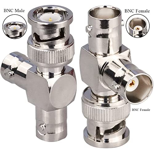TUOLNK BNC mâle à double fiche femelle BNC en forme de T Connecteur triple en T Adaptateur séparateur coaxial 3 voies pour systèmes de sécurité/câble coaxial/appareils sans fil Pack de 2