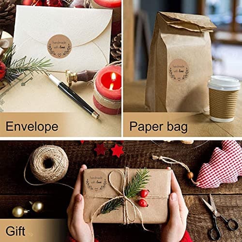 Lot de 500 autocollants cadeaux, étiquettes autocollantes, 1,5 pouces, fait maison avec amour, autocollants de Noël, autocollants cadeaux pour bricolage, pâtisserie, sacs cadeaux décoration