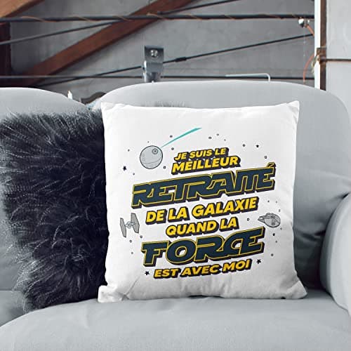 Mugffins Coussins/Oreillers avec Rembourrage pour RETRAITÉ Homme - 40x40 cm - en Français - Meilleur de Galaxie Quand Force avec Moi - Cadeau Original