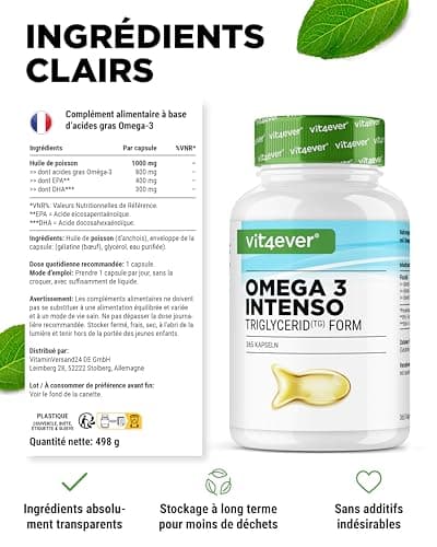 Premium Omega 3 Avec 80% D'Acides Gras - 365 Gélules - 1000 Mg D'Huile De Poisson Par Gélule Avec EPA & DHA - Forme Triglycéride - Purifié Avec Soin À Partir De Pêche Durable