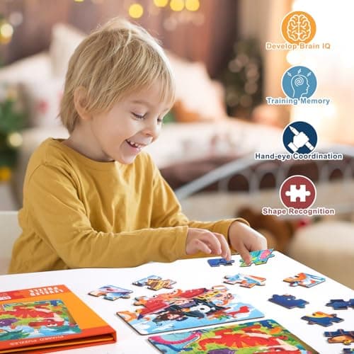 Jouet Puzzle en Magnétique pour Enfant, Montessori Puzzle en Bois de Animaux Dinosaure, Livre de Puzzle Assorti Jouet Éducatifs Apprentissage Cadeau pour Fille Garçon 3 4 5 Ans
