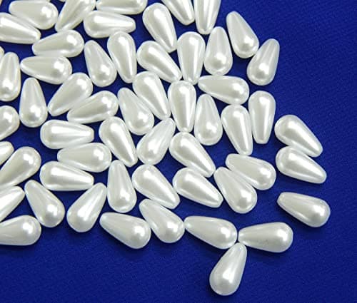 Perlin Lot de 200 perles de culture artificielles en nacre - 10 x 6 mm - Blanc - En forme de goutte - Pour décoration de fête de mariage