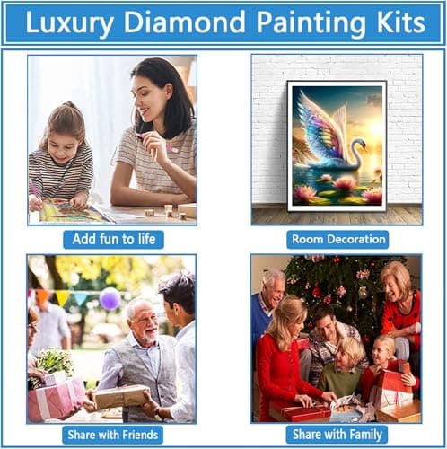 QINRUBB 5D Cygne Peinture Diamant Painting Kit, DIY Lotus Art du Diamant Complet Kits, Coucher de Soleil Diamond Art Strass Point de Croix Painting pour Adultes Débutants Maison Décor 30X40cm