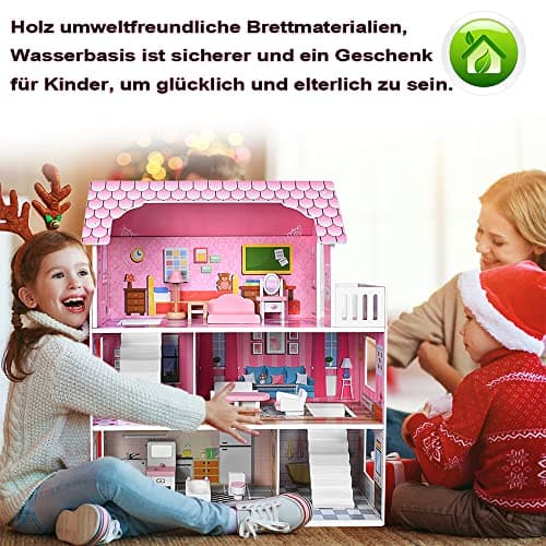 VA-Cerulean Maison de poupée en bois avec meubles, kit de jeu princesse villa de poupée, simulation rose, maison de poupée pour enfants à partir de 3 ans, jeu de puzzle, scénario (type A)