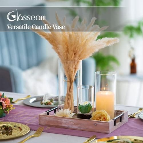 Glasseam Porte-Bougie Hurricane Cylindre en Verre : Vase À Fleurs Transparent pour Bougies Chauffe-Plat Pilier Votif Bougies Flottantes pour Décorations De Table À Manger (M+L+XL x 10)