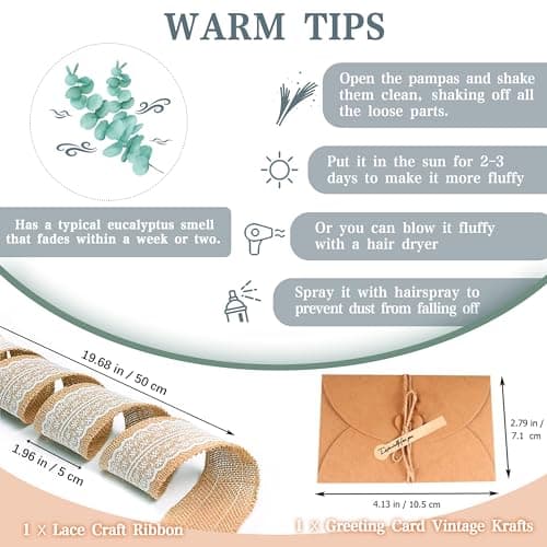 ZJTAPE Pampa Séchées - Eucalyptus Séchés Naturel, Decoration de Bouquet de Fleurs Séchées Travaux Manuels pour Table de Mariage, Vases de Salon, Mariage, Décoration d'intérieur Boho