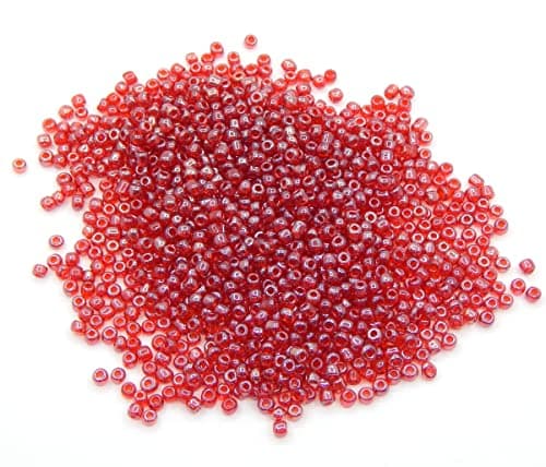 Lot de 1100 perles de rocaille en verre de 4 mm, 6/0, perles poney transparentes, mini perles rondes (rouge scintillant)