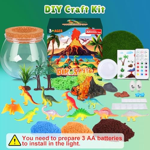 RONSTONE Dinosaure Jouets Cadeaux d'anniversaire Kit de Terrarium pour Garçons - DIY Créatif Dino Veilleuse pour Enfant de 4 5 6 7 8 Ans - Kits Éducatifs d'art et d'artisanat pour Enfants (10Pcs Dino)