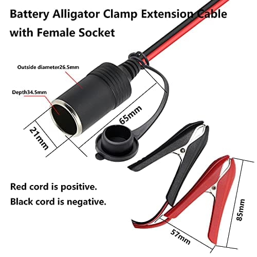 GELRHONR 12V/24V Batterie de Voiture Clip-on vers Prise Allume-Cigare Femelle (avec Capuchons Anti-poussière) Câble d'extension Adaptateur avec fusible 20A, pour onduleur, compresseur-5.9Ft