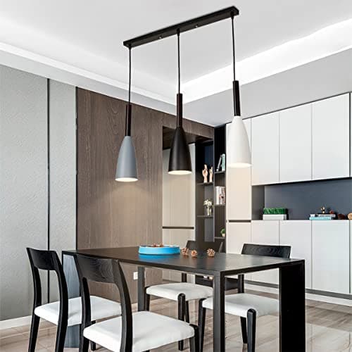 ZTWLEED Suspension Luminaire,Suspension 3 abat jour Lustre Moderne E27,Suspension Luminaire Moderne Ø10.5CM,Luminaire suspension pour Cuisine Salle à Manger Chambre,Blanc+Noir+Gris
