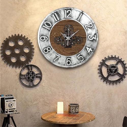 Grande Horloge Murale avec de Vrais Engrenages Mobiles, Horloge Murale décorative Moderne, Horloge Murale Industrielle Steampunk surdimensionnée pour décor de Salon