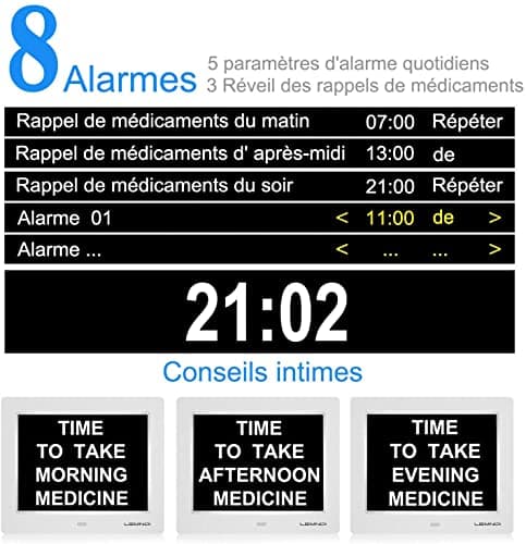 LEMNOI 8" Pouce LCD Horloge Numérique Calendrier N11 avec Date Jour Et Heure Horloge Non-Abrégée Auto Dimming 8 Langues HD Display Rappel pour Alzheimer Les Personnes âgées et Les Enfants