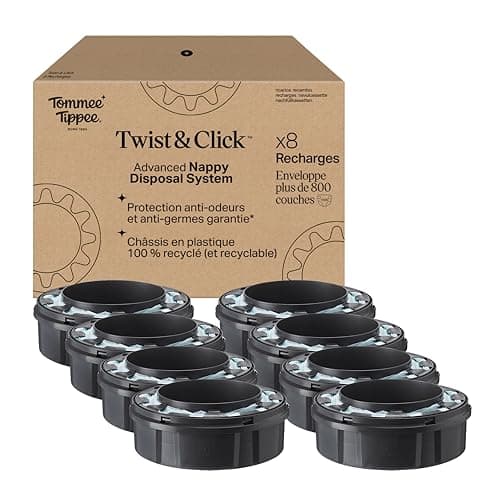 Tommee Tippee Recharges Originales pour Poubelle à couches Twist & Click, Lot exclusif de 8, Recharge rapide et Pack économique (l'emballage peut varier)