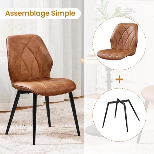 Yaheetech Lot de 4 Chaises de Salle à Manger Dossier Ergonomique Chaises de Cuisine Moderne Assise en Similicuir Bien Rembourrée Chaises de Chambre Cadre en Métal 58,5 × 44 × 82 cm Brun Rustique