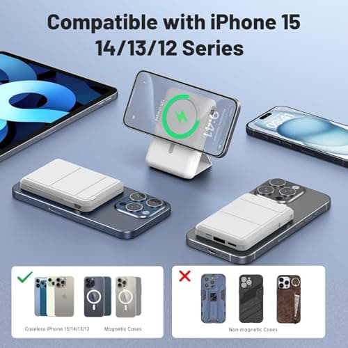 Azmuth Batterie Externe Magnétique Compatible avec MagSafe, 10000mAh sans Fil PowerBank Charge Rapide PD 22.5W avec 2 Câble et Support et Affichage LED, Compatible iPhone 16/15/14/13/Pro/Pro Max/Plus
