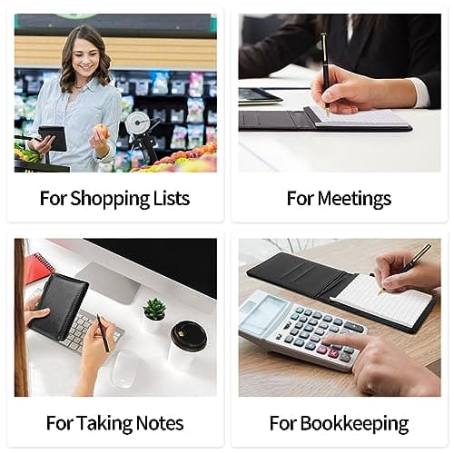 SHAIDOJIO 11PCS Bloc Notes de Poche A7, Noir PU Cuir Petit Carnet de Notes de Poche avec 50 Feuilles Lignées, Mini Carnet Notes avec 8 Bloc-Notes de Remplacement 1 Stylo Métallique et 100 Index Tag