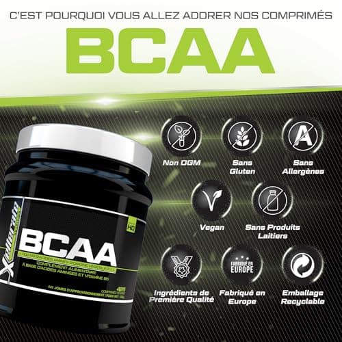 BCAA 2:1:1 3000mg - 425 Comprimés Végan - Acides Aminés à Chaîne Ramifié L-Leucine, L-Isoleucine, L-Valine et Vitamine B6 - Xellerate Nutrition