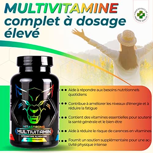 Multivitamines Complet | Vitastrong Vitamine C, E, B1, B2, B6, D, A, K, B12, Biotine | 100% Naturel et Pur | 13 Vitamines À Haute Dose | Made in Italy