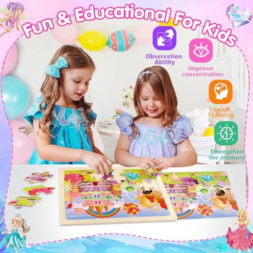 Puzzle en Bois La Licorne Sirène Princesse Fée pour 3 4 5 6 Ans, Puzzle Enfant 4×24 Pièces, Jouet Educatif Préscolaire, Montessori Cadeaux Enfant de 3 à 8 Ans Garçons Filles