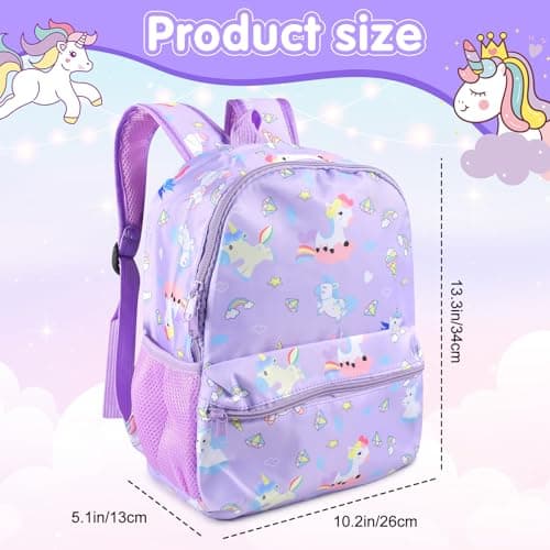 FGen Sac à dos licorne pour fille - Sac à dos mignon pour enfant - Avec poches latérales et sangle de poitrine - Sac d'école pour maternelle de 3 à 7 ans, a, M
