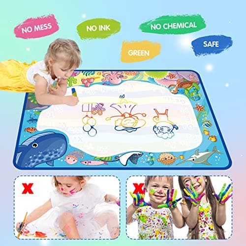 PHYLES Tapis de Dessin à Eau, 100 * 70cm Pas de Gâchis Tapis Dessin Enfant, 10 Couleurs Tapis Doodle Matte, Jouets Éducatifs pour Enfants, Cadeau de Noël Adapté aux Enfants dès 2 ans+